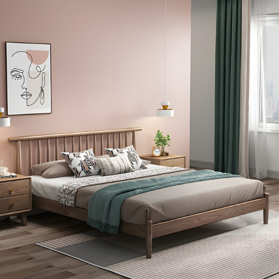 Rustic Mango Modern & Contemporary Solid Wood Slat Headboard No Theme Bed