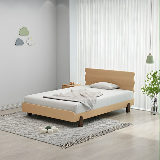 Rustic Mango Solid Wood Modern Kid Bed Cookie Shaped Headboard Low Bottom Clearance in Natural - Kids Bed