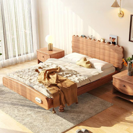 Rustic Mango Modern Solid Wood Children's Bed Natural with Rectangular Headboard and Legs