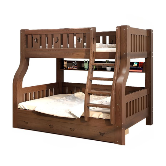 Rustic Mango Gender Neutral Old School Brown Natural Wood Panel Bunk Children's Bed with Underbed Storage, Standard Bunk, Bunk Bed & Bookshelf & Drawer & Ladder thumbnail 2