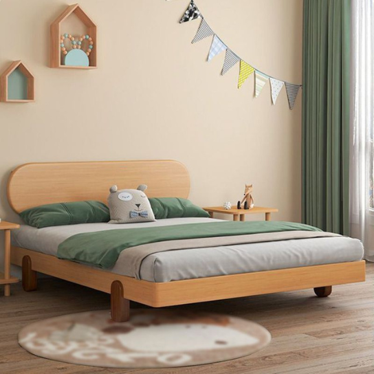 Rustic Mango Solid Wood Natural Color Children's Bed Modern with Oval Headboard