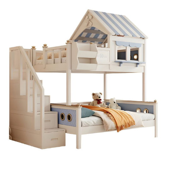 Rustic Mango Modern House Shape Children\\\'s Upper and Lower Bunks Wooden in White thumbnail 2