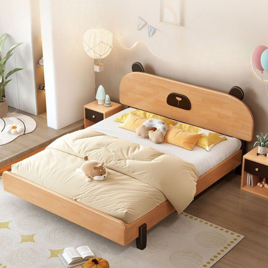 Rustic Mango Solid Wooden beds In Bunny Style In Natural Finish With Walnut Buggies  Finish thumbnail 2