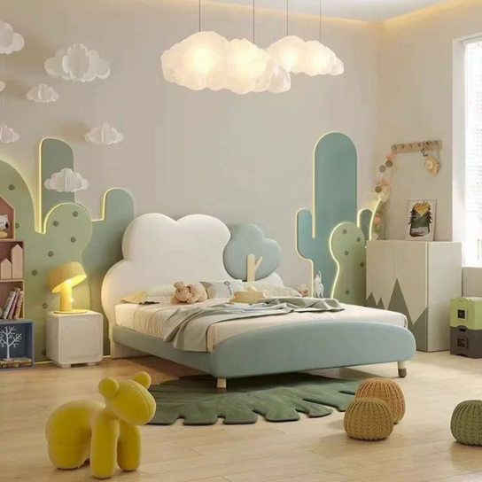 Rustic Mango Modish Green Solid Wood & Faux Leather Panel Standard Children Bed with Headboard, Gender Neutral, Kids Bed thumbnail 2