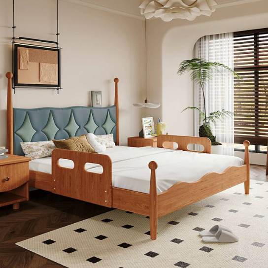 Rustic Mango Solid Wood Modern Children's Bed with Panel Headboard in Brown and Blue - Kids Bed thumbnail 2