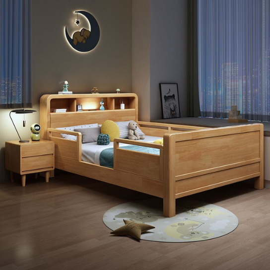 Rustic Mango Minimalist Solid Wood Standard Children Bed with Either Side Guardrail Guardrails & Headboard, Kids Bed thumbnail 2
