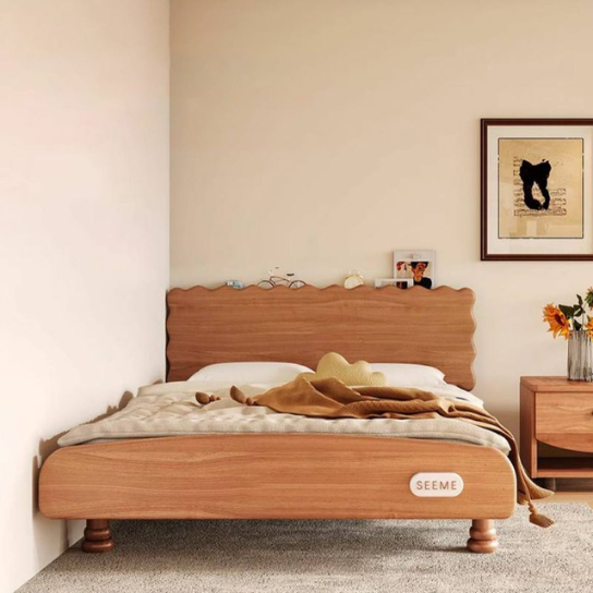 Rustic Mango Modern Solid Wood Children's Bed Natural with Rectangular Headboard and Legs thumbnail 2