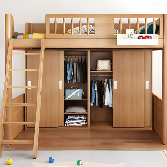 Rustic Mango Solid Wooden Loft Bed with Tinny House Style In Natural Finish thumbnail 3