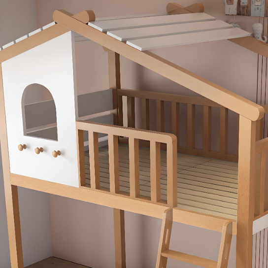 Rustic Mango Solid Wooden Loft Bed with Tinny House Style In Natural Finish thumbnail 6