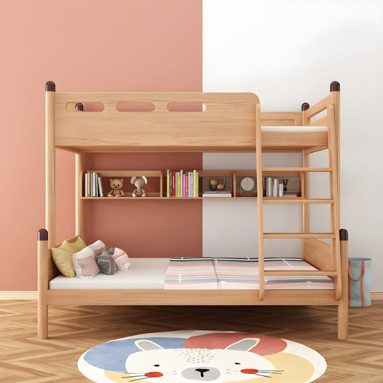 Rustic Mango Solid Wooden Loft Bed With Safety + Ladder In Natural Teak Finish thumbnail 2