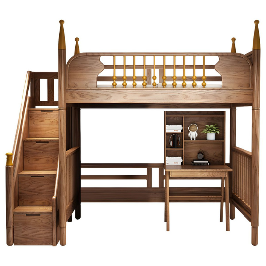 Rustic Mango Solid Wooden Loft bed In Honey Finish thumbnail 2