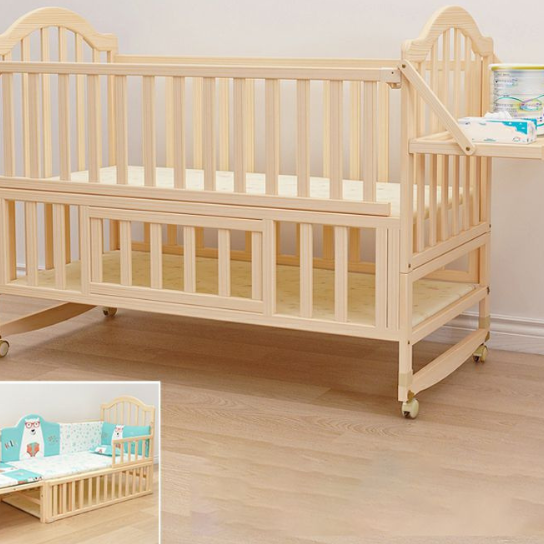 Rustic Mango Solid Wooden Cradles For New Born babies In Natural Finish thumbnail 2