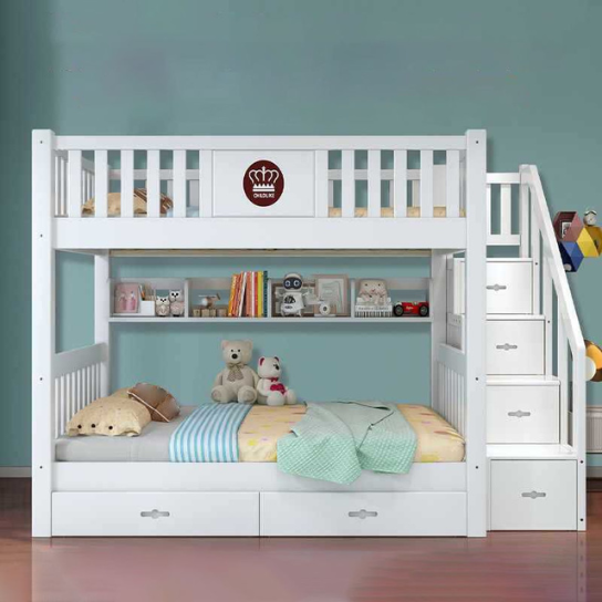 Rustic Mango Modern Style Children's Upper and Lower Bunks Solid Wood in White - Bunk Bed & Bookshelf & Drawer & Ladder Cabinet thumbnail 6