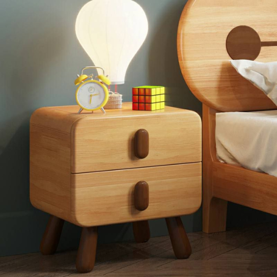 Rustic Mango 2 Drawer Included Children's Bedside Table Solid Wood Natural with Legs thumbnail 2