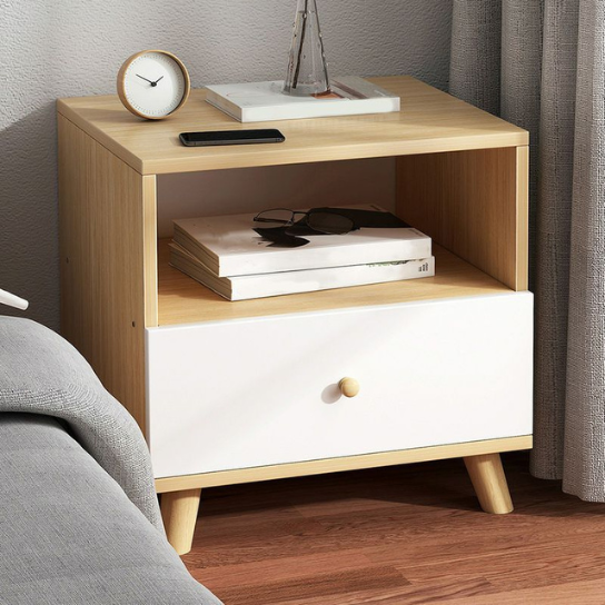 Rustic Mango Simple Unfinished Color Wood Open Storage Kids Nightstand with 1 Shelf,1 Drawer thumbnail 2