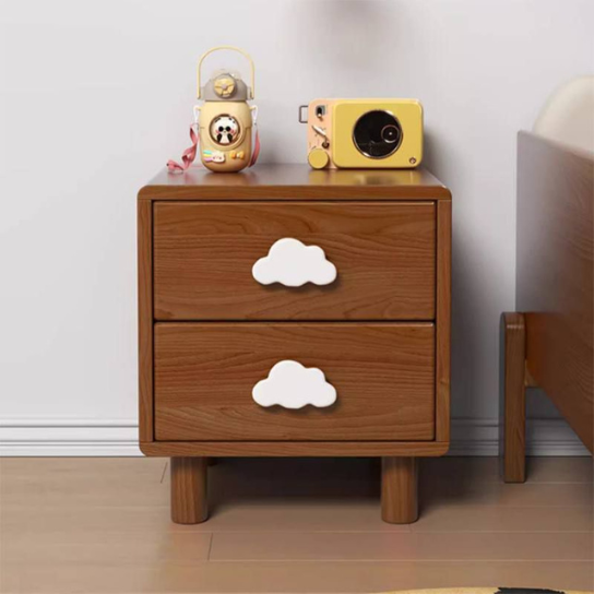 Rustic Mango Solid Wood Kids Nightstand with 2 Drawers, Natural Wood Finish