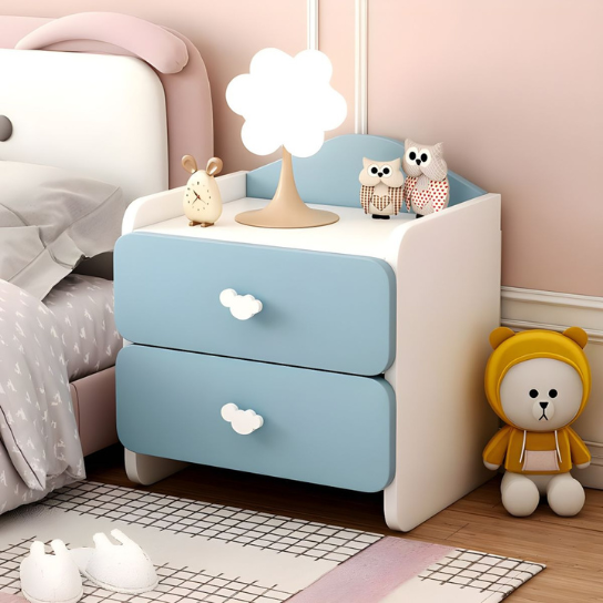 Rustic Mango Wooden Children's Bedside Table Modern with 2 Drawers - Pink thumbnail 2