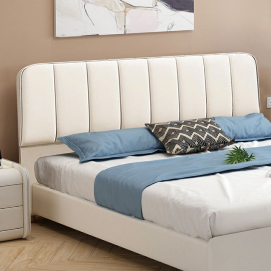 Rustic Mango Gender Neutral Solid Wood Upholstered Free Standing Headboard with Leather Frame and solid Wood Legs thumbnail 2