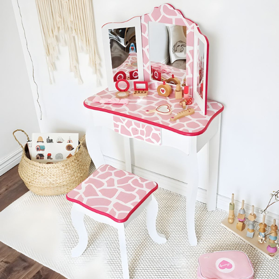 Rustic Mango Wooden Vanity for Kids Home Bedroom Makeup Vanity for Kids with Drawers and Mirrors thumbnail 2