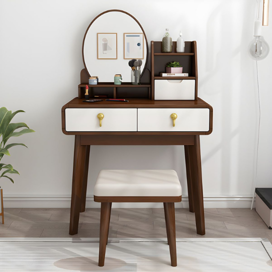 Rustic Mango Dressing Table Solid Wood Vanity Makeup Table Set with 3 Drawers thumbnail 2