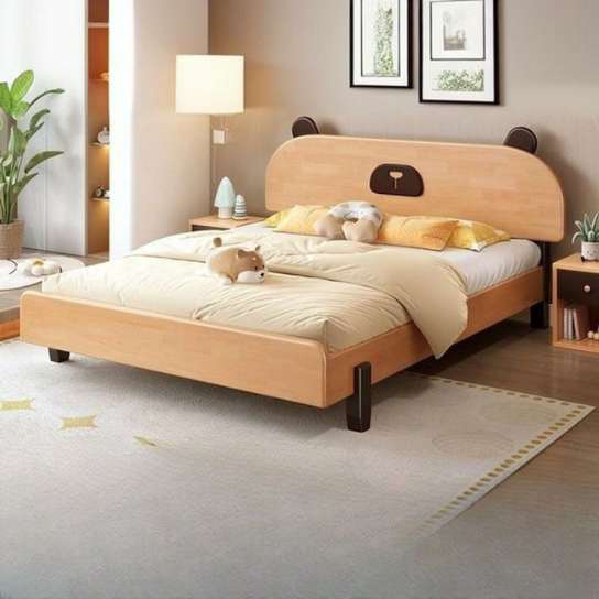 Rustic Mango Solid Wooden beds In Bunny Style In Natural Finish With Walnut Buggies  Finish