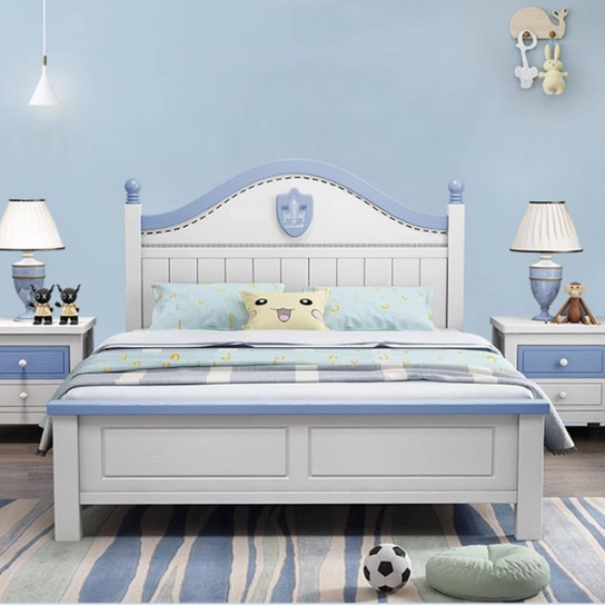 Rustic Mango Solid Wooden Bed In Blue Finish Borders On Beds For Kids In White Finish thumbnail 2