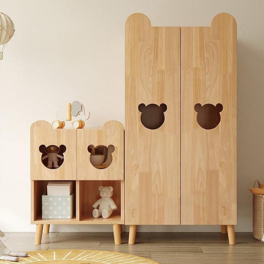 Rustic Mango Bear Pattern Modern Style Child Wardrobe Solid Wood thumbnail 2