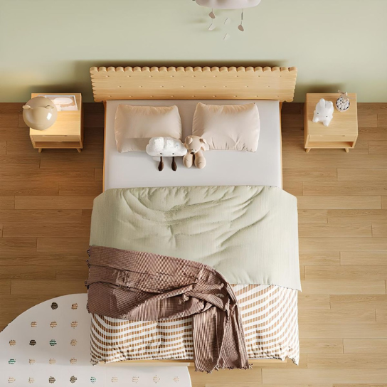 Rustic Mango Cookie Shaped Headboard Kid Bed Modern Solid Wood Natural without Mattress thumbnail 2