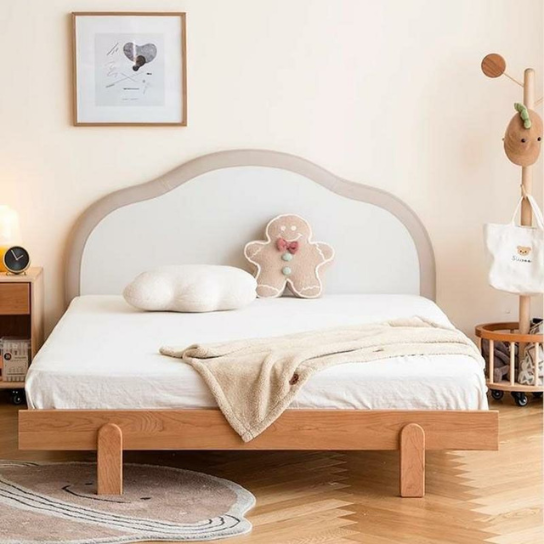 Rustic Mango Hard Solid Wood Cloud Shaped Kids Bed Natural with Padded Headboard thumbnail 2