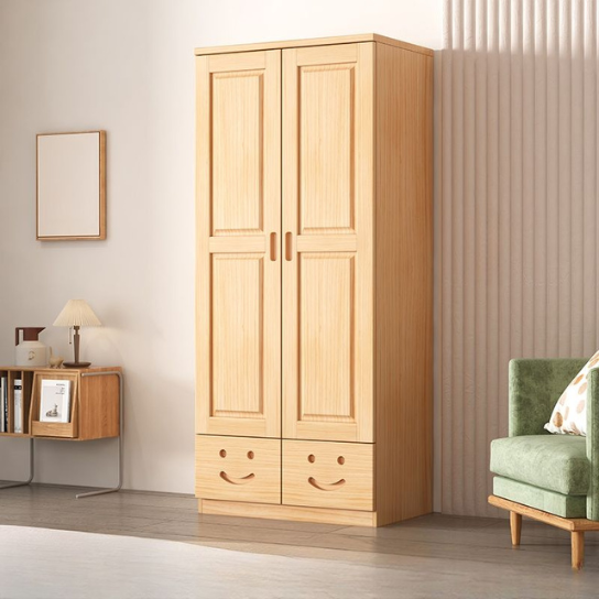 Rustic Mango Modern Natural Color Children's Wardrobe Solid Wood with Partitions and Drawers thumbnail 2