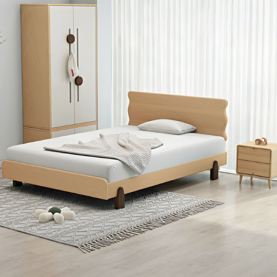 Rustic Mango Solid Wood Modern Kid Bed Cookie Shaped Headboard Low Bottom Clearance in Natural - Kids Bed thumbnail 3
