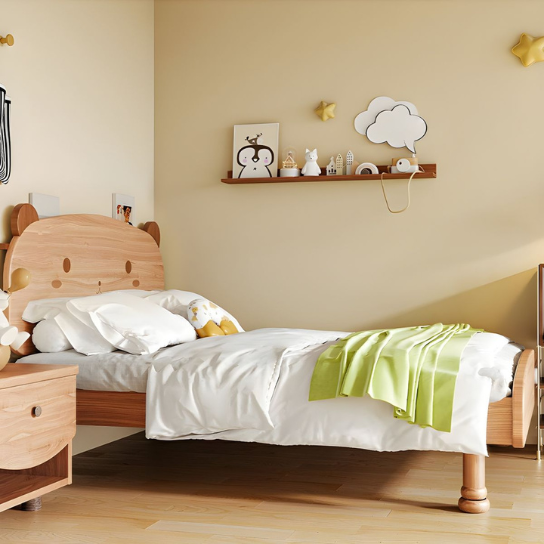 Rustic Mango Bear Shape Headboard Modern Kid Bed Natural Low Bed Bottom Clearance without  Mattress - Kids Bed thumbnail 3