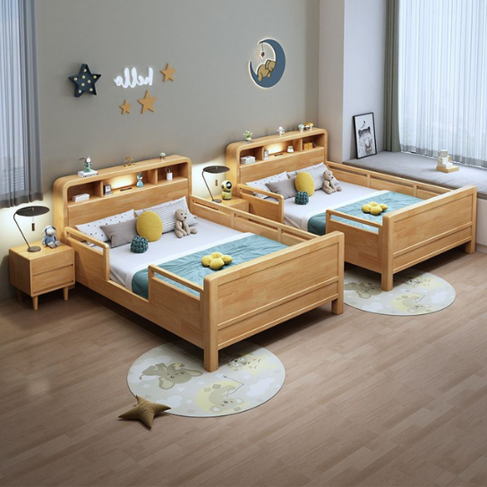 Rustic Mango Minimalist Solid Wood Standard Children Bed with Either Side Guardrail Guardrails & Headboard, Kids Bed thumbnail 3