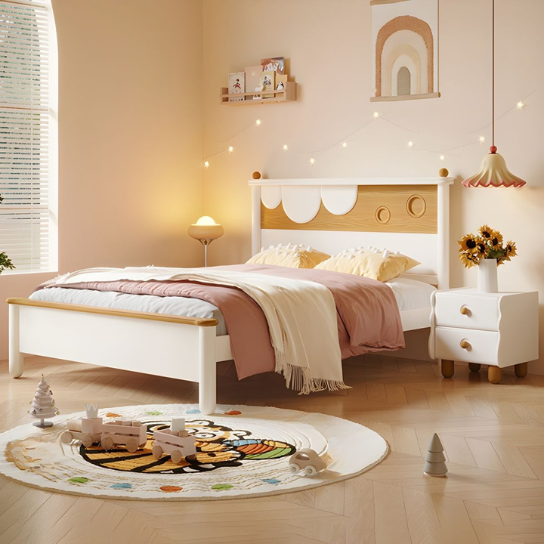 Rustic Mango Modern Style White Solid Wood Platform Kids Bed without Mattress for Bedroom - Kids Bed thumbnail 3