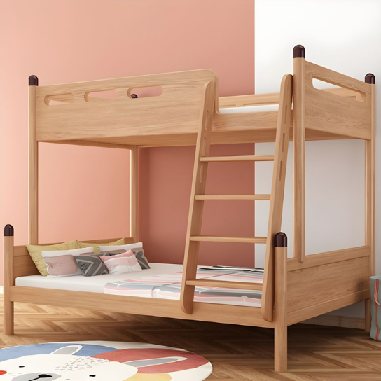 Rustic Mango Solid Wooden Loft Bed With Safety + Ladder In Natural Teak Finish thumbnail 3