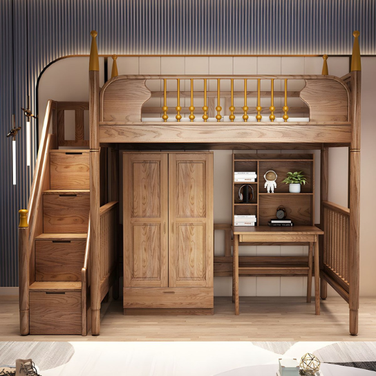 Rustic Mango Solid Wooden Loft bed In Honey Finish thumbnail 3
