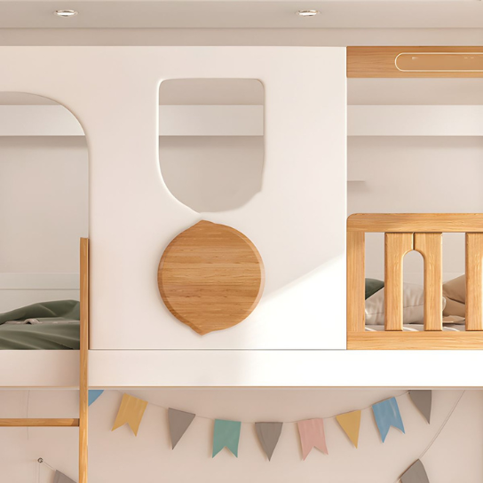 Rustic Mango Solid Wooden Modern Style Loft Bed In Cream And Natural Teak Finish thumbnail 3