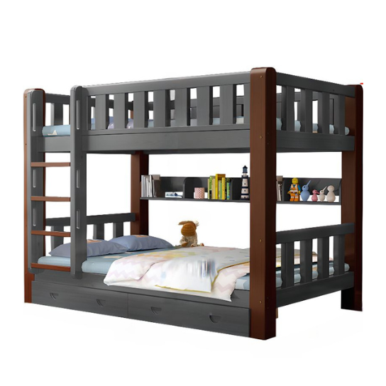 Rustic Mango Gender Neutral Simplistic Grey Wood Underbed Children Bunk Bed with Ladder, Standard Bunk, Kids Bed thumbnail 3