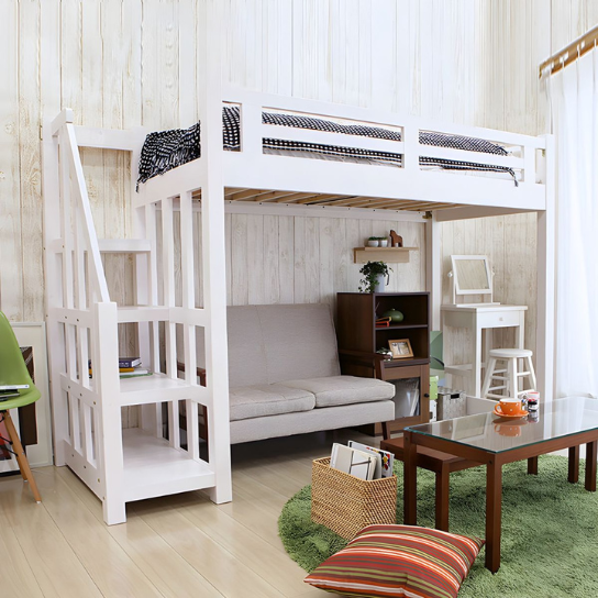 Rustic Mango Solid Wooden Vintage Style Loft beds With Heavy Ladder In Black Finish thumbnail 3