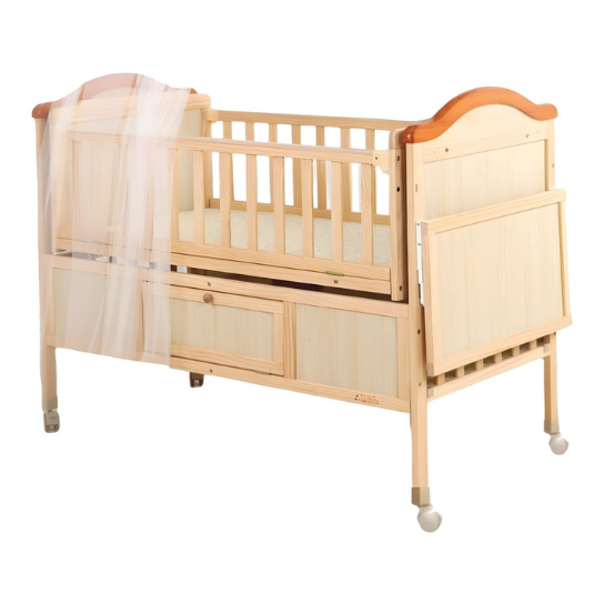 Rustic Mango Solid Wooden Cradles With Safety Doors or Wheels In Natural Finish thumbnail 3