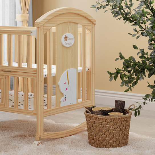 Rustic Mango Solid Wooden Cradles With Modern Design In Light Honey Finish thumbnail 3