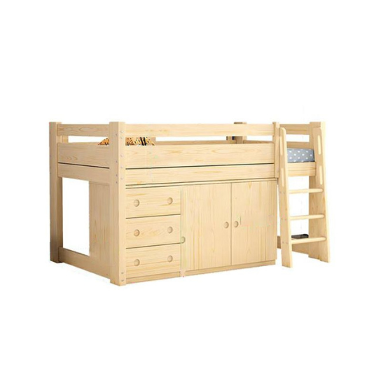 Rustic Mango Gender Neutral Trendy Wood Color Solid wood Children Loft Bed with Ladder & Guardrail, Loft, Kids Bed thumbnail 5