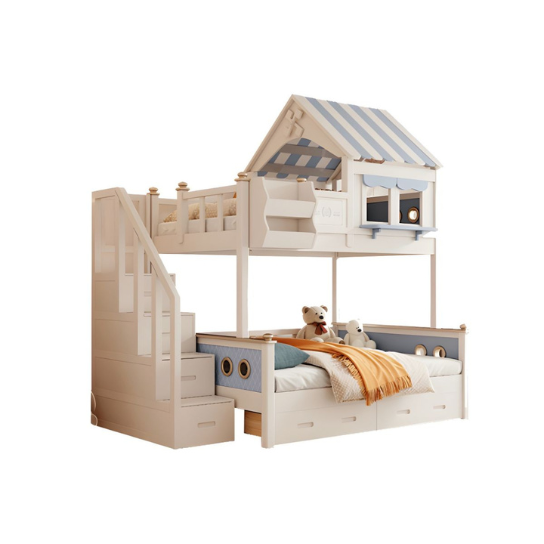 Rustic Mango Modern House Shape Children\\\'s Upper and Lower Bunks Wooden in White thumbnail 3