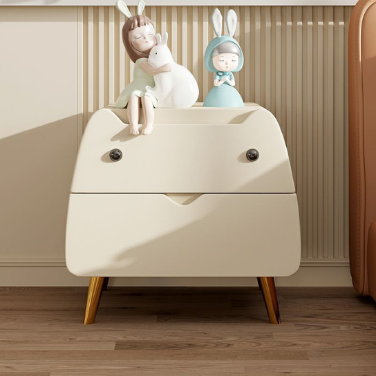Rustic Mango Cartoon Theme Leather Children's Bedside Table with Drawers and Golden Legs thumbnail 2