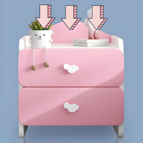 Rustic Mango Wooden Children's Bedside Table Modern with 2 Drawers - Pink thumbnail 3