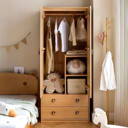 Rustic Mango Modern Wood Colored Children's Wardrobe with Drawers and Doors thumbnail 2