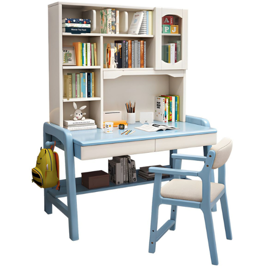 Rustic Mango Solid Wood Writing Desk with 2 Drawers and 1 Door Adjustable Desk thumbnail 3