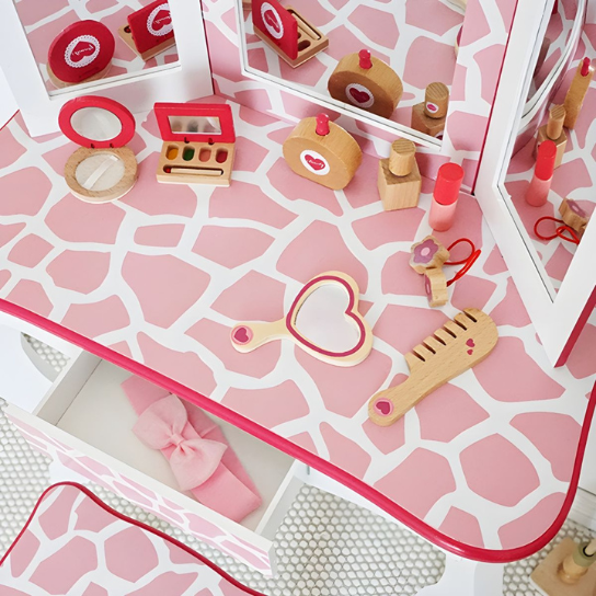 Rustic Mango Wooden Vanity for Kids Home Bedroom Makeup Vanity for Kids with Drawers and Mirrors thumbnail 3