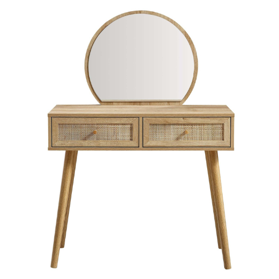 Rustic Mango Woven Rattan Vanity Table with Mirror, Natural thumbnail 3