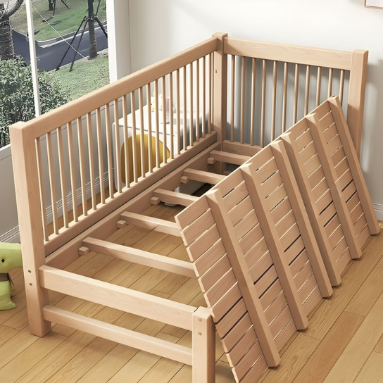 Rustic Mango Single Side Solid Wooden beds In natural Finish For Kids thumbnail 3